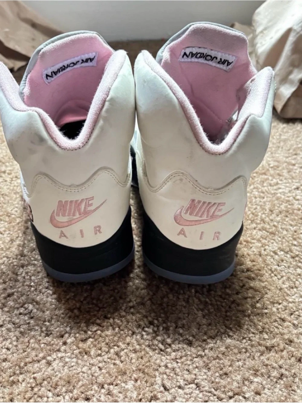 Jordan White and Light Pink High-Top Sneakers